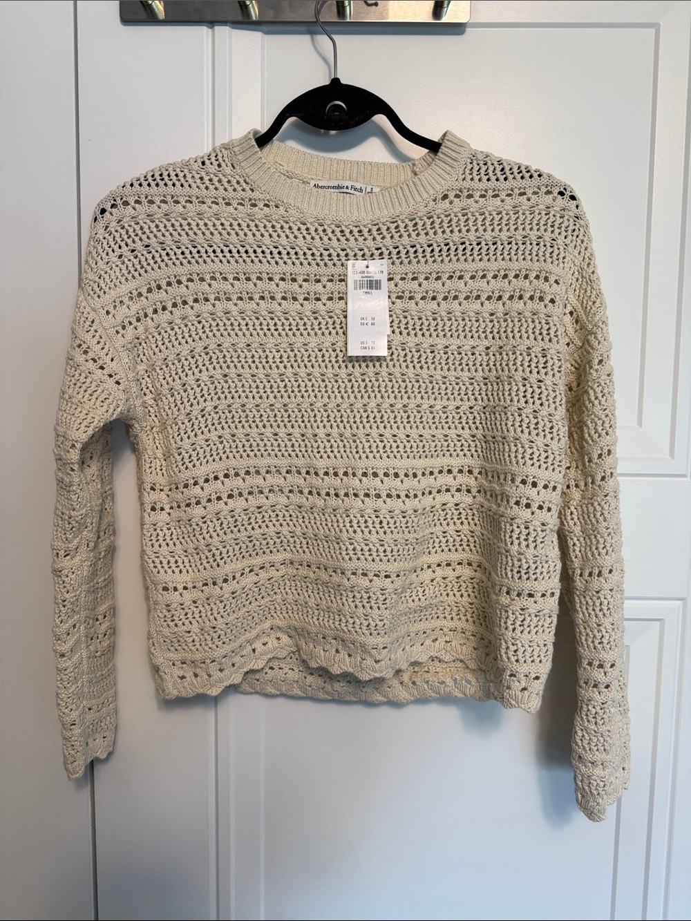 Abercrombie & Fitch Cream Open-Knit Crewneck Sweater